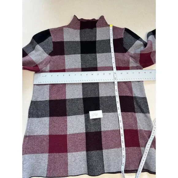 Tahari Mock Neck Sweater Women Size L Gray/Red Plaid Pullover Tartan Knit Top - Picture 6 of 8